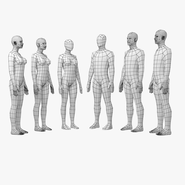 Natural Female and Male in Rest Pose Base Mesh BUNDLE Model 3D .c4d .max .obj .3ds .fbx .stl .blend 