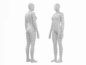 Nat&uuml;rliches Weibchen und M&auml;nnchen in Ruhehaltung, Basis-Mesh-B&uuml;ndel 3D Modell