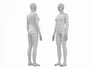 Nat&uuml;rliches Weibchen und M&auml;nnchen in Ruhehaltung, Basis-Mesh-B&uuml;ndel 3D Modell