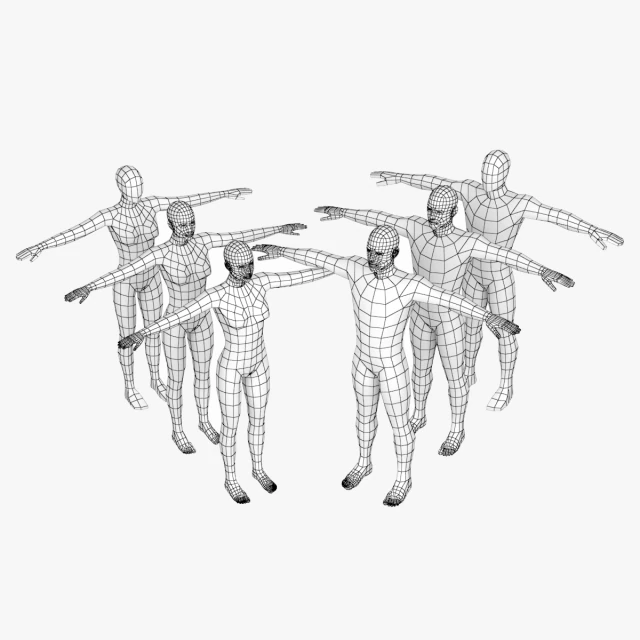 T-Pose Taban Meshinde Doğal Kadın ve Erkek PAKET 3D Model .c4d .max .obj .3ds .fbx .stl .blend 