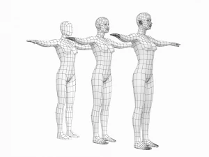 T-Pose Taban Meshinde Doğal Kadın ve Erkek PAKET 3D Model