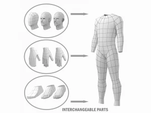 Maschio naturale in maglia di base in posa di riposo Modello 3D