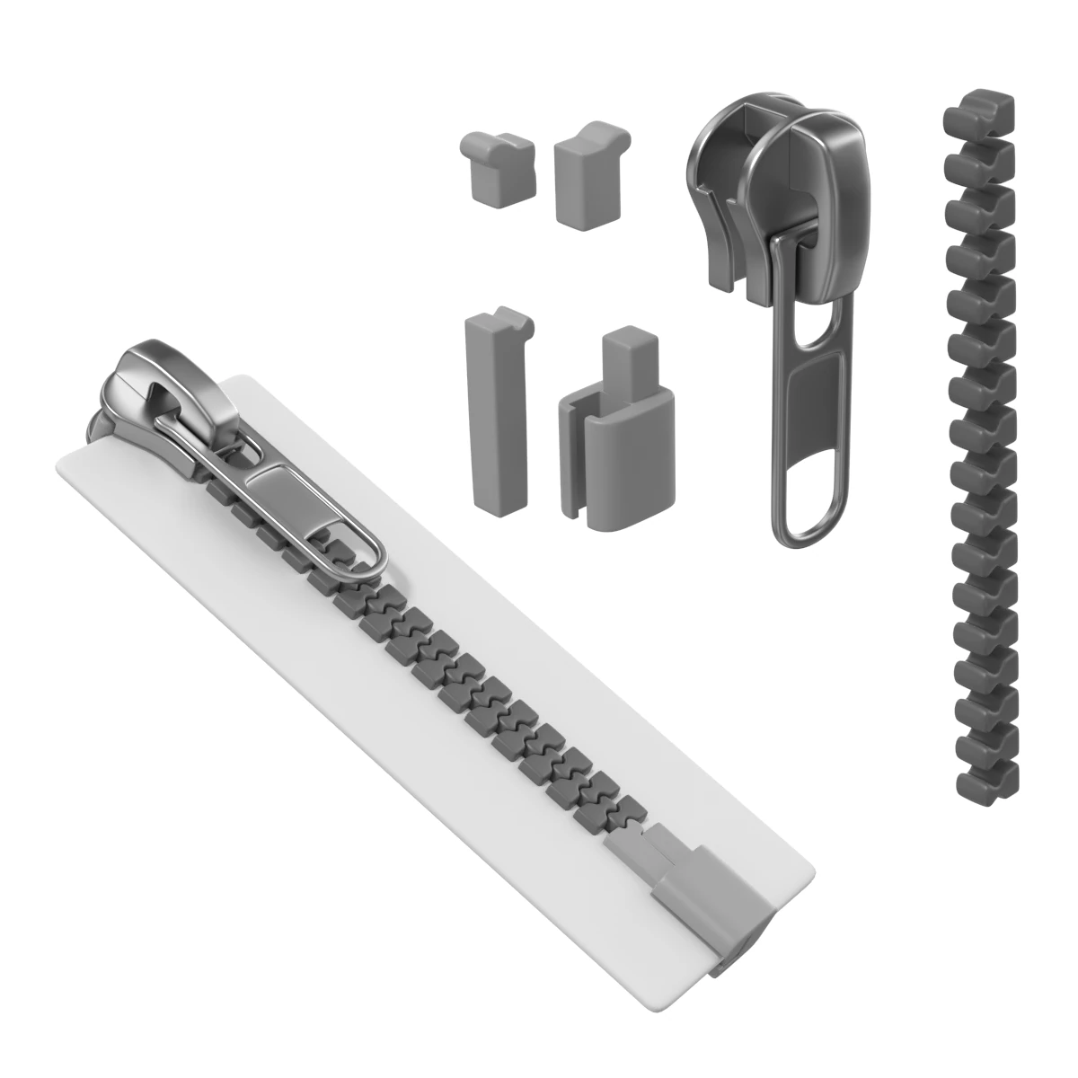 Zip Fastener For Outerwear With 5cm Teeth Rows 3D Model .c4d .max .obj .3ds .fbx .stl .blend 