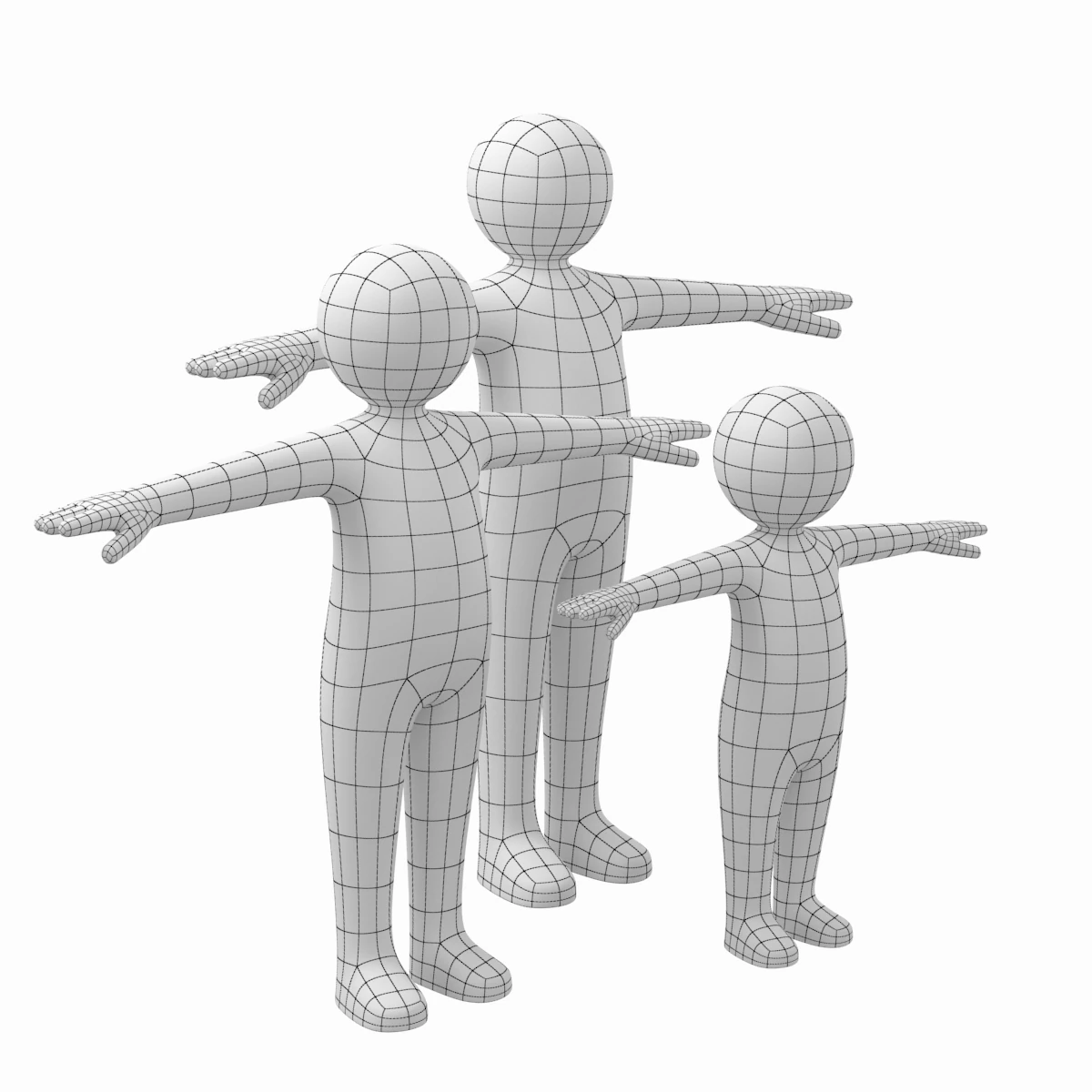 Stickman Kids in T-Pose BUNDLE 3D Model .c4d .max .obj .3ds .fbx .stl .blend