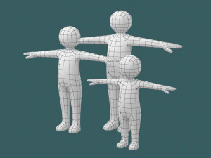 Stickman Kids in T-Pose BUNDLE 3D Model