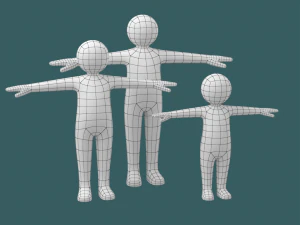 Stickman Kids in T-Pose BUNDLE 3D Model