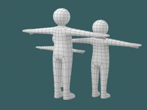 Stickman Kids in T-Pose BUNDLE 3D Model
