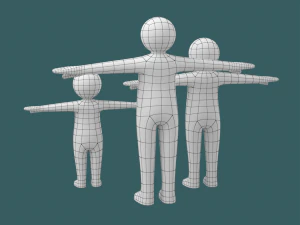 Stickman Kids in T-Pose BUNDLE 3D Model