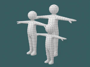 Stickman Kids in T-Pose BUNDLE 3D Model