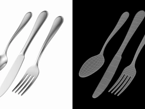 Table Dinner Knife Fork Spoon Generic Cutlery 3D Model