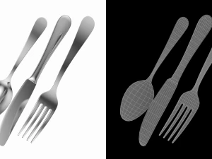 Table Dinner Knife Fork Spoon Generic Cutlery 3D Model