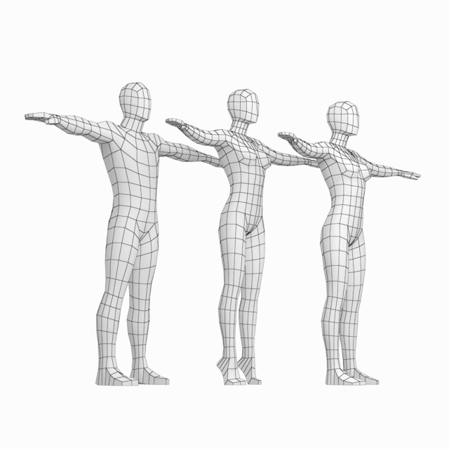Natural Female and Male in T-Pose Base Mesh 3D 모델 .c4d .max .obj .3ds .fbx .stl .blend 