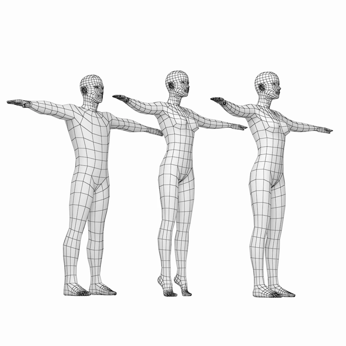 Femmina e maschio naturali nella maglia base T-Pose Modello 3D .c4d .max .obj .3ds .fbx .stl .blend