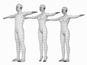 Natural Female and Male in T-Pose Base Mesh 3Dモデル