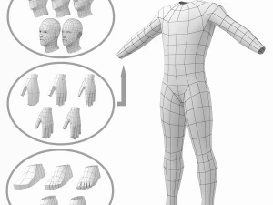 5 टोपोलॉजी में ए-पोज़ में प्राकृतिक पुरुष 3D मॉडल