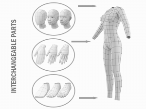 Natural Female in A-Pose Base Mesh Model 3D