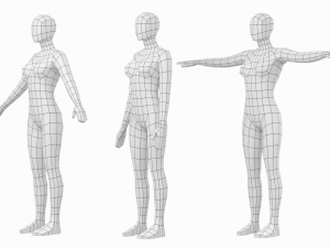 Natural Female in In 3 Modeling Poses Base Mesh 3D Model