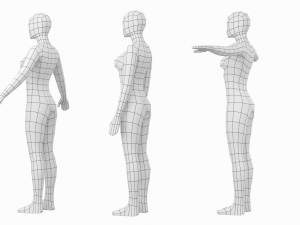 Natural Female in In 3 Modeling Poses Base Mesh 3D Model
