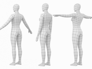Natural Female in In 3 Modeling Poses Base Mesh 3D Model