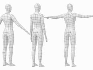 Natural Female in In 3 Modeling Poses Base Mesh 3D Model