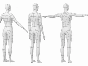 Femmina naturale in 3 pose di modellazione Base Mesh Modello 3D