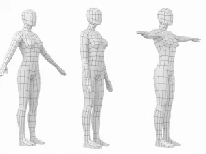 Femmina naturale in 3 pose di modellazione Base Mesh Modello 3D