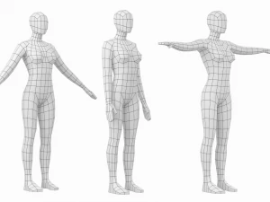 Femmina naturale in 3 pose di modellazione Base Mesh Modello 3D
