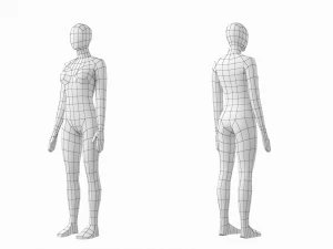 Femmina naturale in 3 pose di modellazione Base Mesh Modello 3D