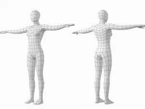 Femmina naturale in 3 pose di modellazione Base Mesh Modello 3D