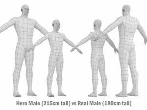 ए-पोज़ बेस मेश में हीरो पुरुष 3D मॉडल