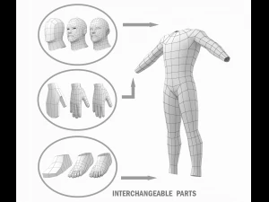 ए-पोज़ बेस मेश में हीरो पुरुष 3D मॉडल