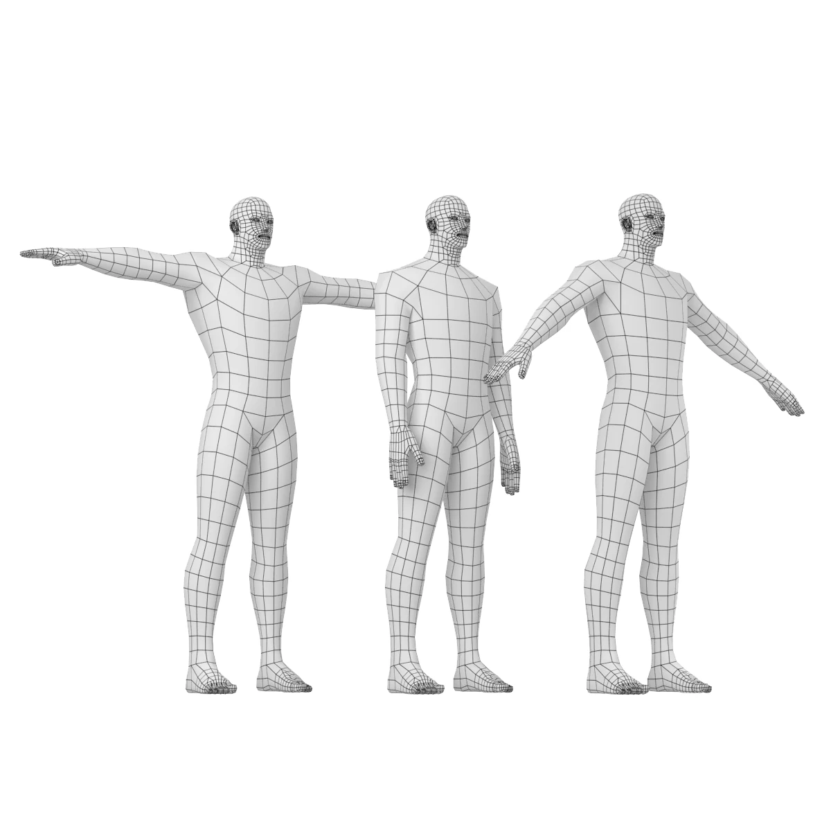 Male Hero in Three Poses Base Mesh 3D Model .c4d .max .obj .3ds .fbx .stl .blend 