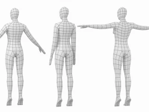3 मॉडलिंग पोज में पैर की उंगलियों पर प्राकृतिक महिला बेस मेश 3D मॉडल