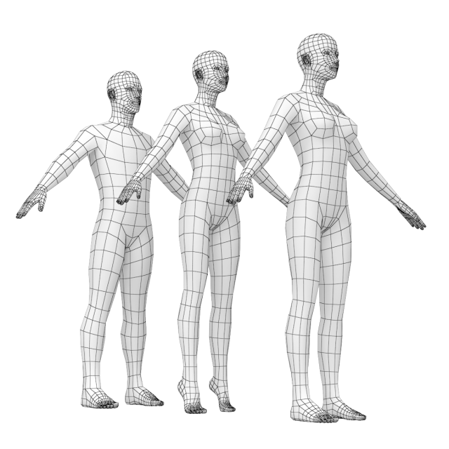 Natural Male and Female in A-Pose Base Mesh 3D 模型 .c4d .max .obj .3ds .fbx .stl .blend 