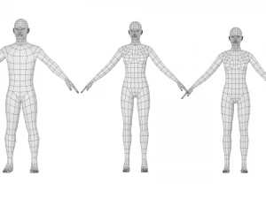 Maschio e femmina naturali in maglia di base A-Pose Modello 3D