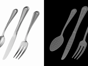 Dessert Knife Fork Spoon Classic Cutlery 3D Model