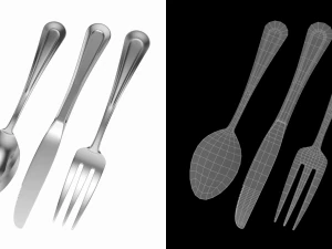 Dessert Knife Fork Spoon Classic Cutlery 3D Model