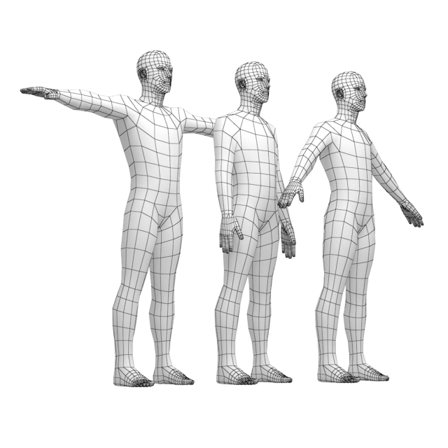 Natural Male in 3 Modeling Poses Base Mesh 3D Model .c4d .max .obj .3ds .fbx .stl .blend 