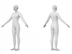 Femmina naturale in 3 pose modellanti Maglia base Modello 3D
