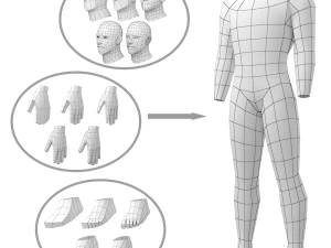 Hero Male in Rest Pose in 5 Topologies 3D Model