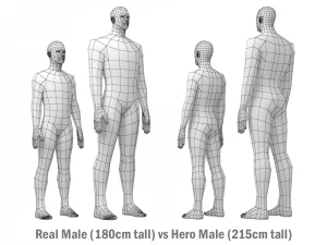 Hero Male in Rest Pose in 3 Topologies 3D Model