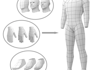 Hero Male in Rest Pose in 3 Topologies 3D Model