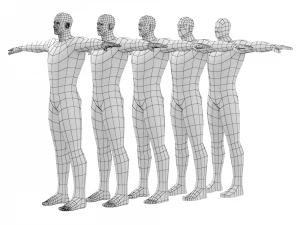 Hero Male in T-Pose in 5 Topologies 3D Model