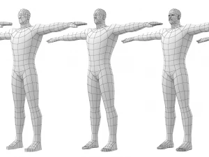 Hero Male in T-Pose in 5 Topologies 3D Model
