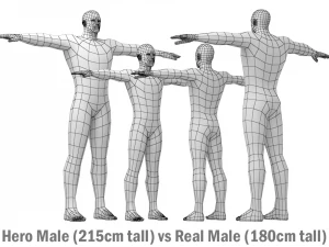 Hero Male in T-Pose in 5 Topologies 3D Model
