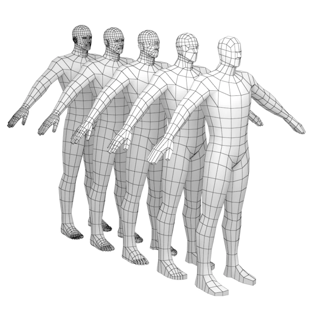 Hero Male in A-Pose in 5 Topologies 3D Model .c4d .max .obj .3ds .fbx .stl .blend