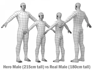 Hero Male in A-Pose in 5 Topologies 3D Model