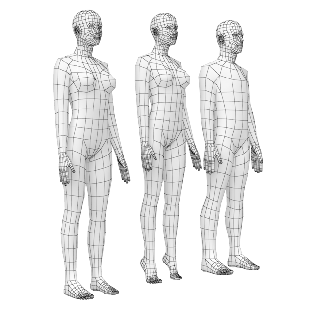 Natural Male and Female in Rest Pose Base Mesh 3D Model .c4d .max .obj .3ds .fbx .stl .blend 