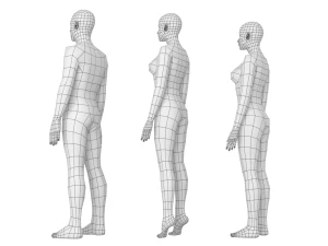 Nat&uuml;rliches M&auml;nnchen und Weibchen in Ruhehaltung, Basisnetz 3D Modell