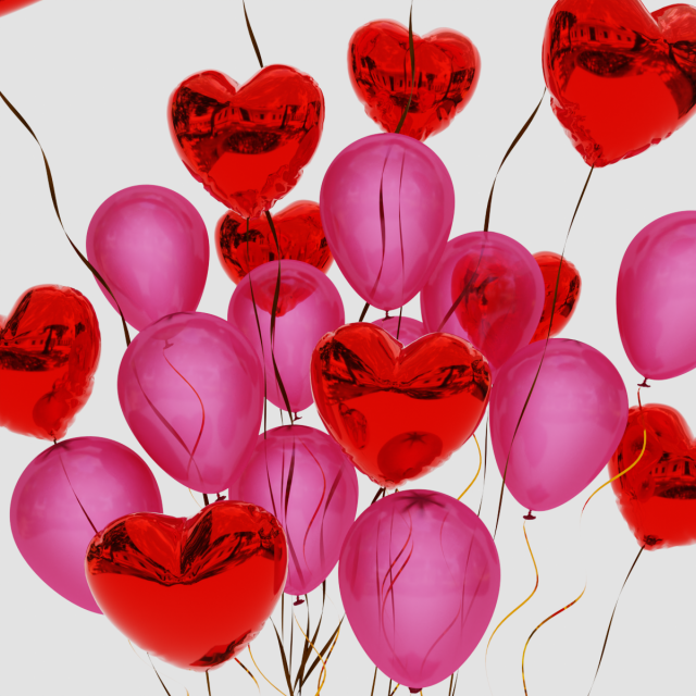 Valentines gift box with balloons 3D मॉडल .c4d .max .obj .3ds .fbx .stl .blend 